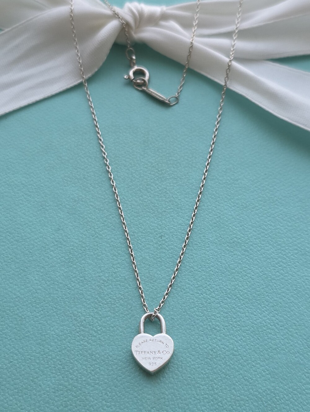 Retired T&Co Mini heart lock pendant necklace